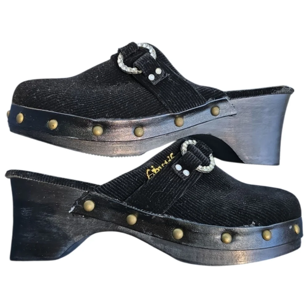 Lipstik By Madonna Black Corduroy Vintage Clogs Girl Size 12.5/ EU 30 New In Box